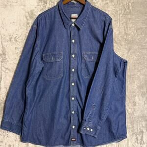 Genuine Dickies Denim Work Shirt Men 3XL 100% Cotton Long Sleeve Button Up